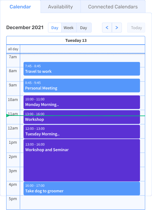 3veta calendar in day view with the meetings of one Tuesday