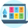 Laptop with a pen tool and color tiles icon