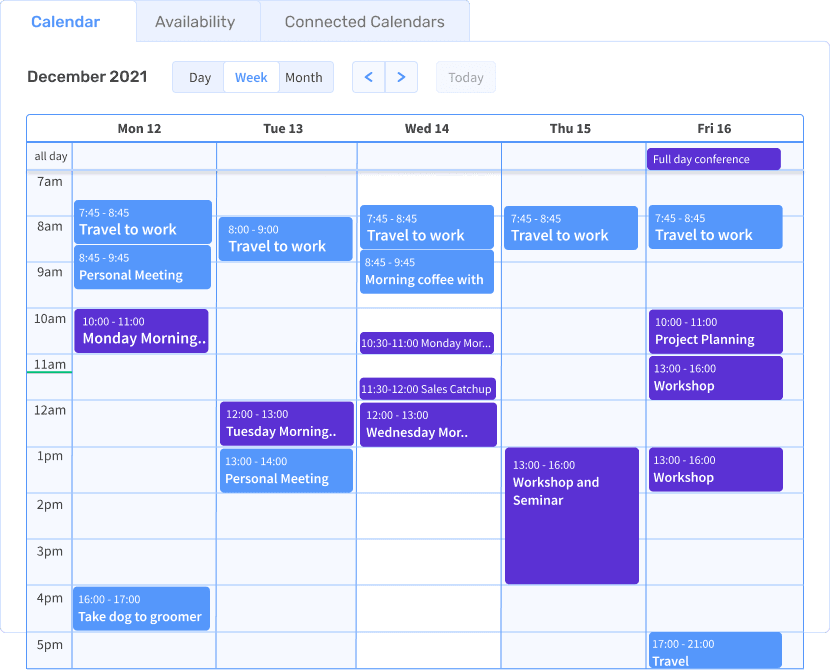 3veta calendar in week view from Monday to Friday