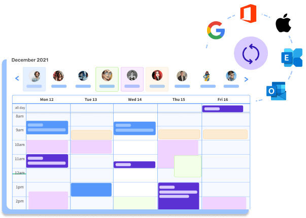 Team calendar synced with Google, Office 365, Apple, Exchange and Outlook calendars