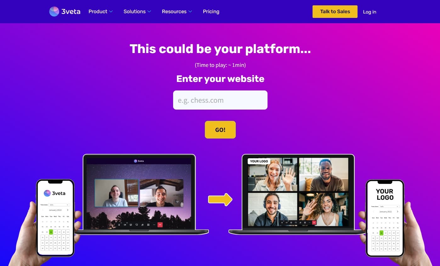 3veta This could be your platform page, with a field to enter your website and a GO! button