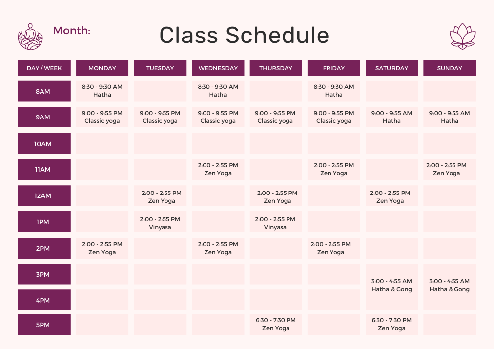 Yoga Class Schedule